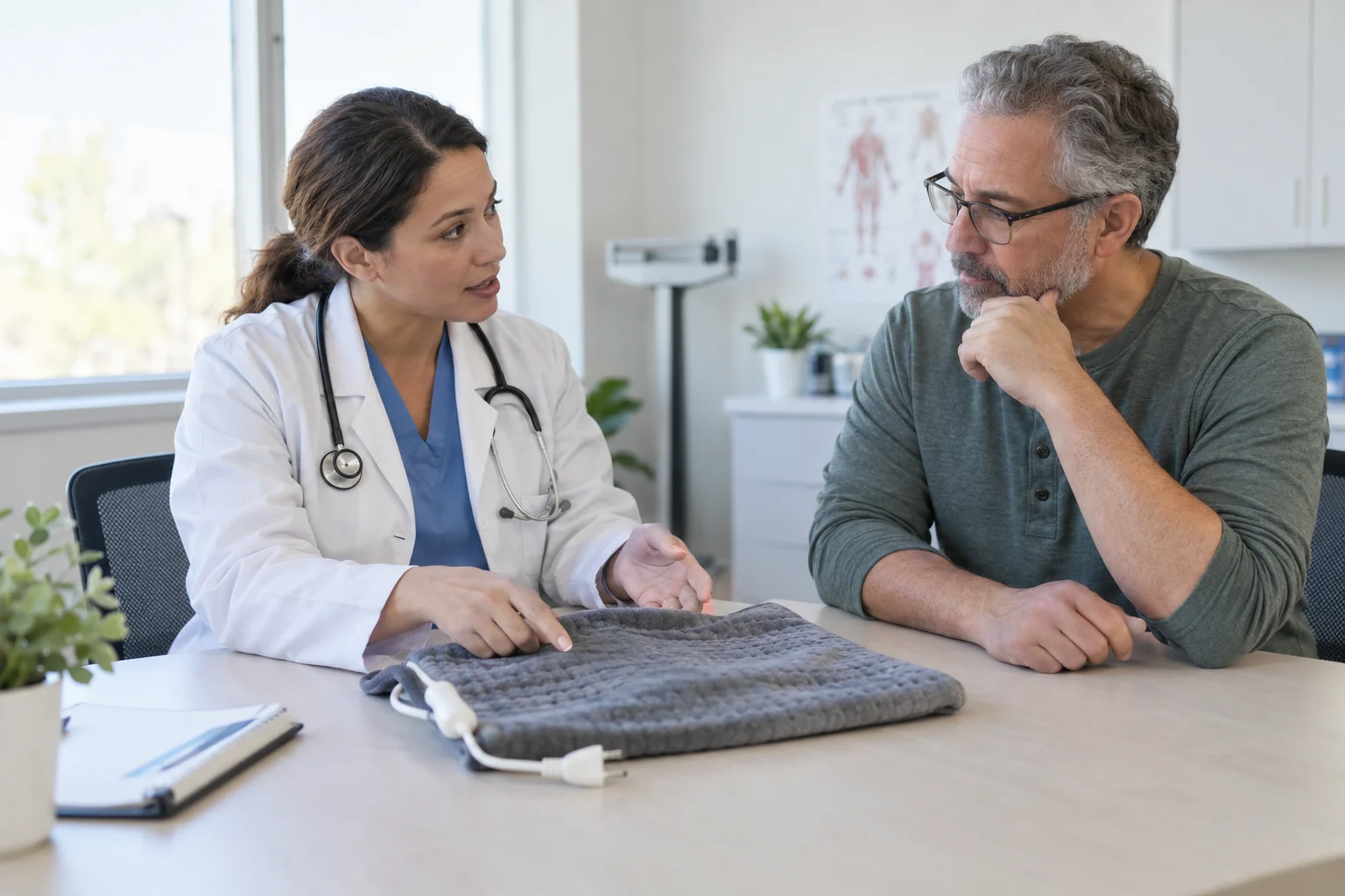 Person checking skin before considering heat therapy