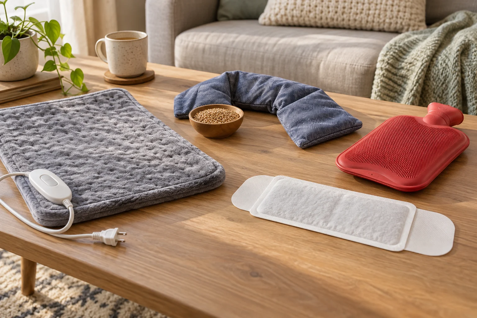 Different heating pad types arranged for comparison