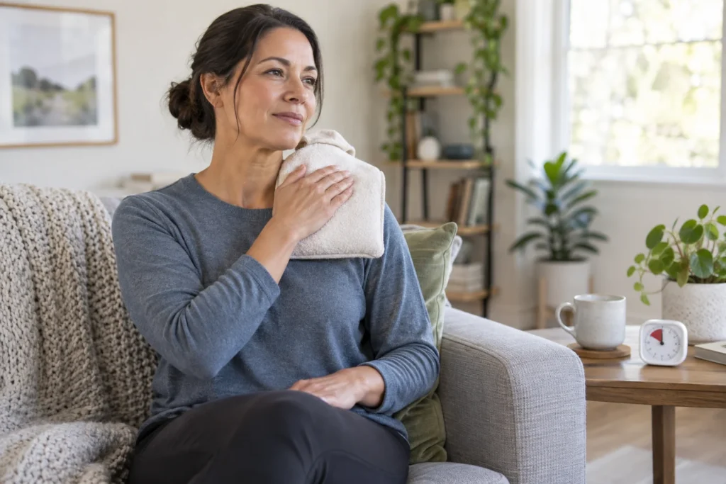 Adult using a heating pad safely while awake